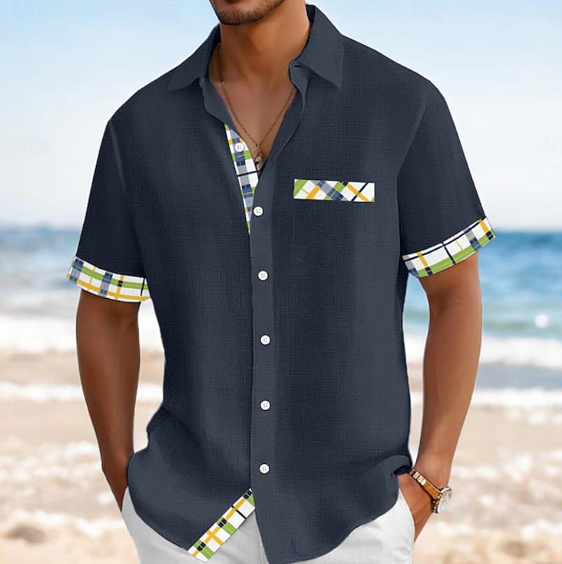 Monroe Plaid Trim Short Sleeve Shirt