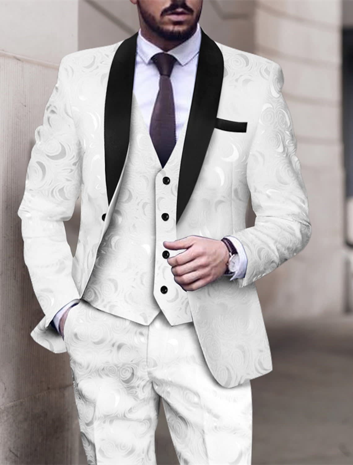 Alaric Jacquard Shawl Lapel Three Piece Suit_2