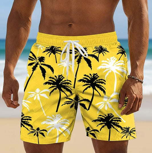 Jeremy Palm Print Drawstring Beach Shorts_1