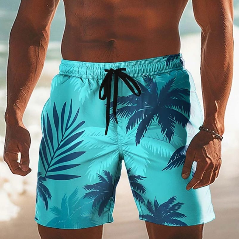 Jeremy Palm Print Drawstring Beach Shorts
