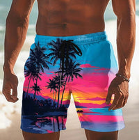 Jeremy Palm Print Drawstring Beach Shorts