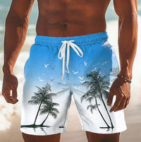 Jeremy Palm Print Drawstring Beach Shorts