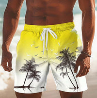 Jeremy Palm Print Drawstring Beach Shorts