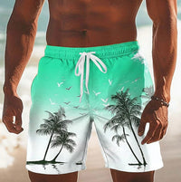 Jeremy Palm Print Drawstring Beach Shorts