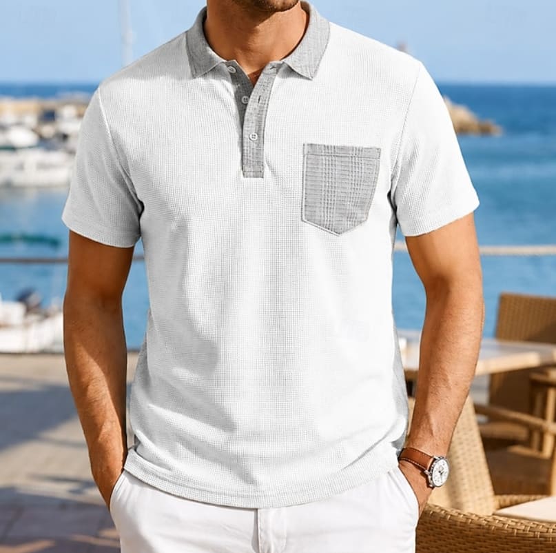 Richard Waffle Texture Contrast Collar Polo