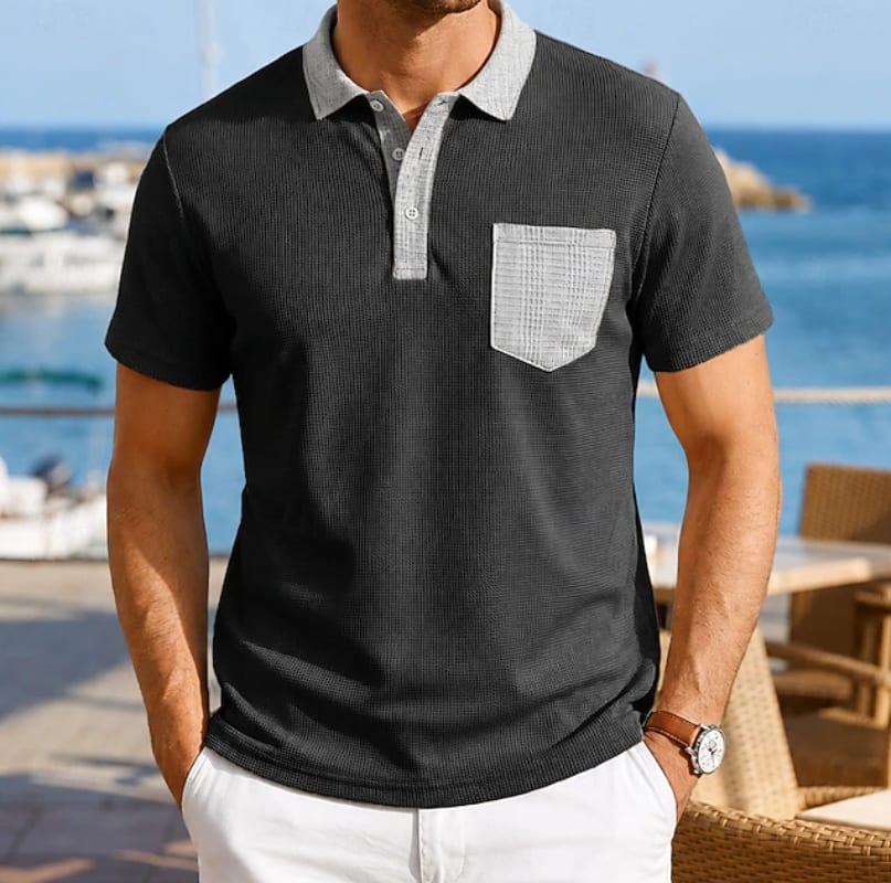 Richard Waffle Texture Contrast Collar Polo