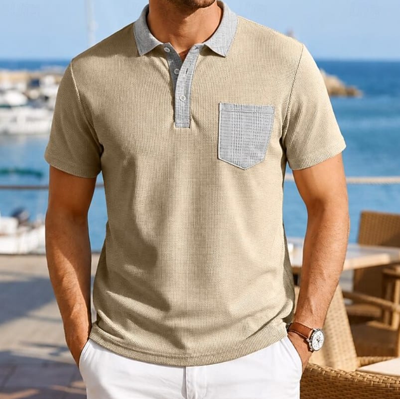 Richard Waffle Texture Contrast Collar Polo