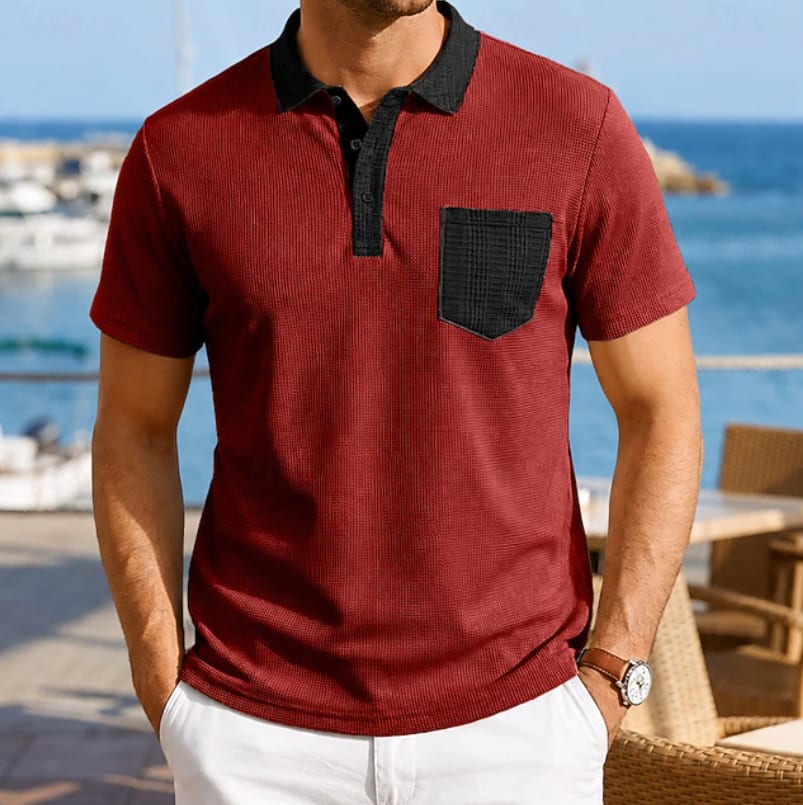 Richard Waffle Texture Contrast Collar Polo