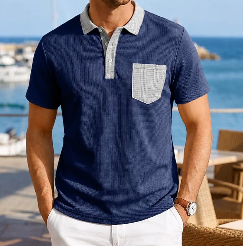 Richard Waffle Texture Contrast Collar Polo