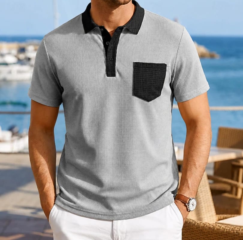Richard Waffle Texture Contrast Collar Polo