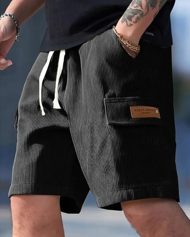 Ari Ribbed Texture Drawstring Shorts