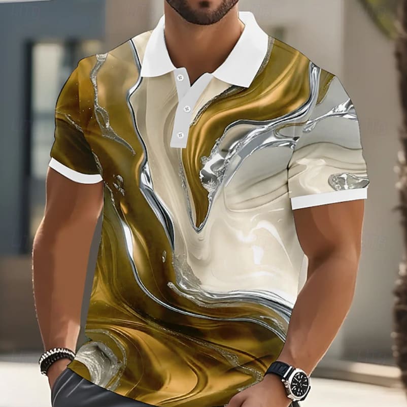 Orson Marble Print Contrast Collar Polo