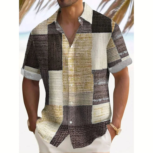 Enzo Color Block Patchwork Short Sleeve Shirt_1