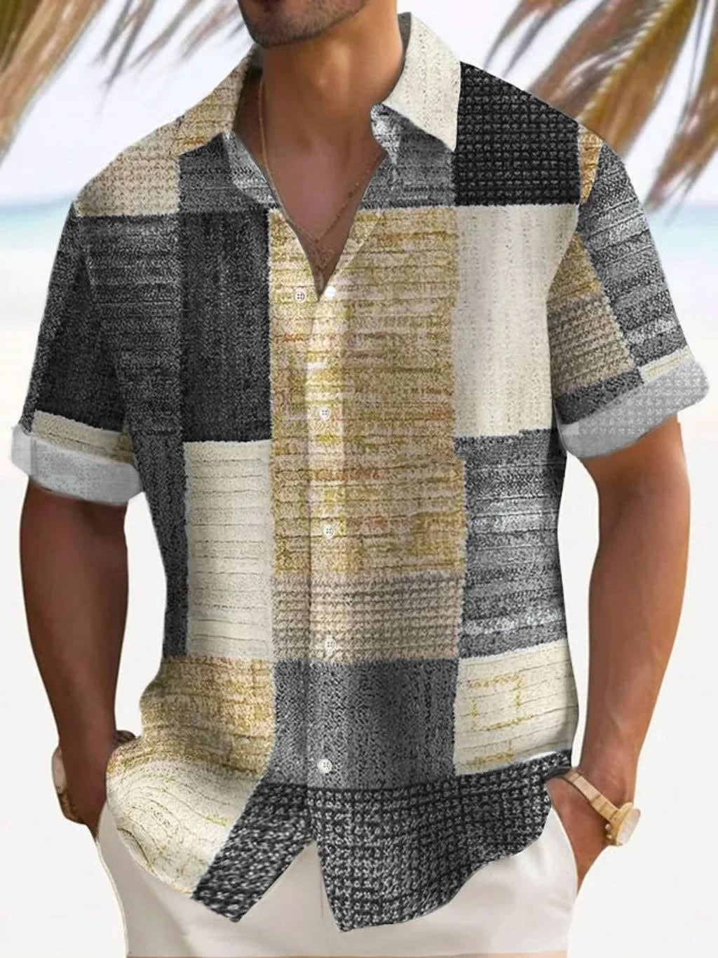 Enzo Color Block Patchwork Short Sleeve Shirt