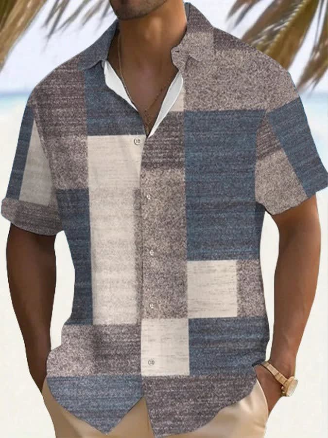 Enzo Color Block Patchwork Short Sleeve Shirt