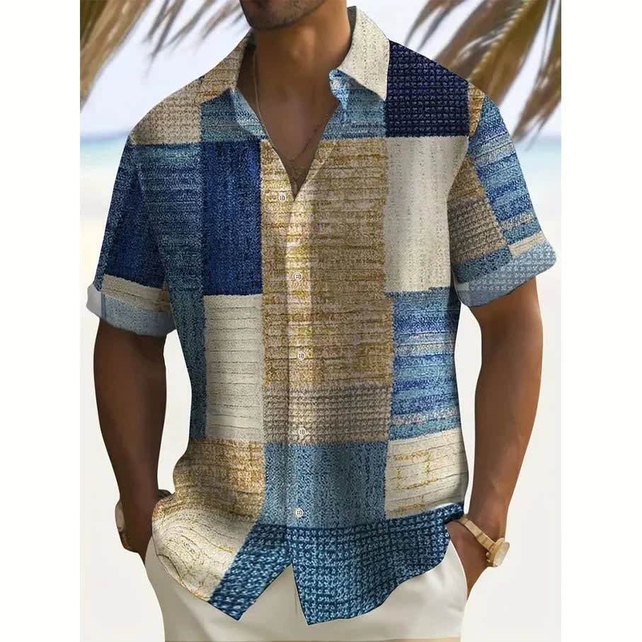 Enzo Color Block Patchwork Short Sleeve Shirt