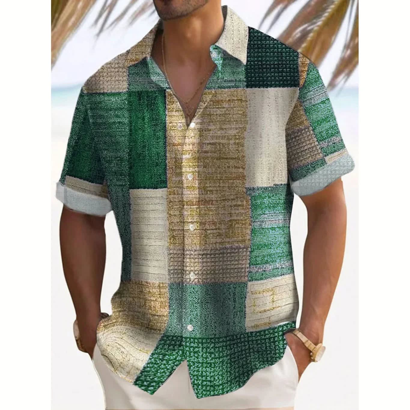 Enzo Color Block Patchwork Short Sleeve Shirt_3