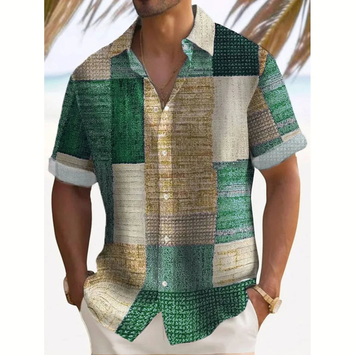 Enzo Color Block Patchwork Short Sleeve Shirt