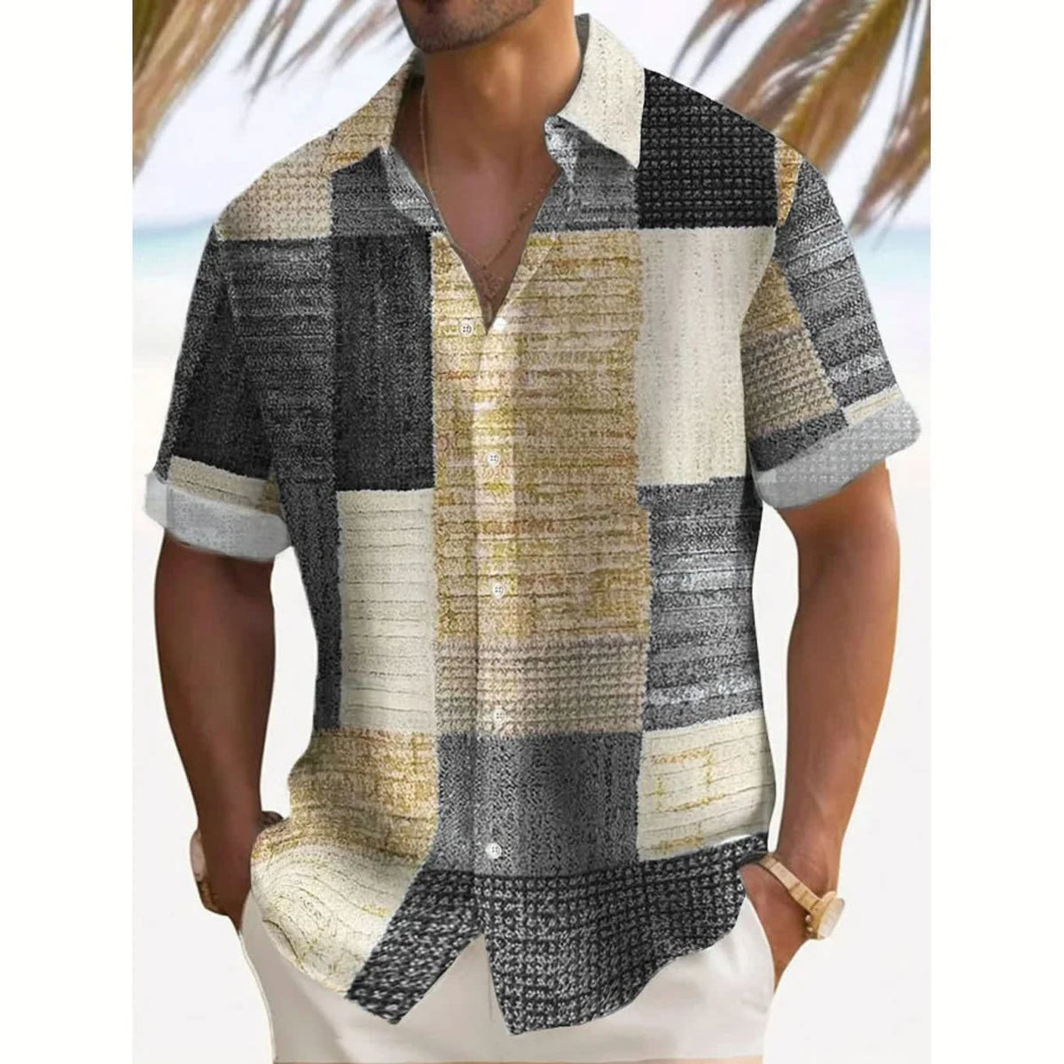 Enzo Color Block Patchwork Short Sleeve Shirt