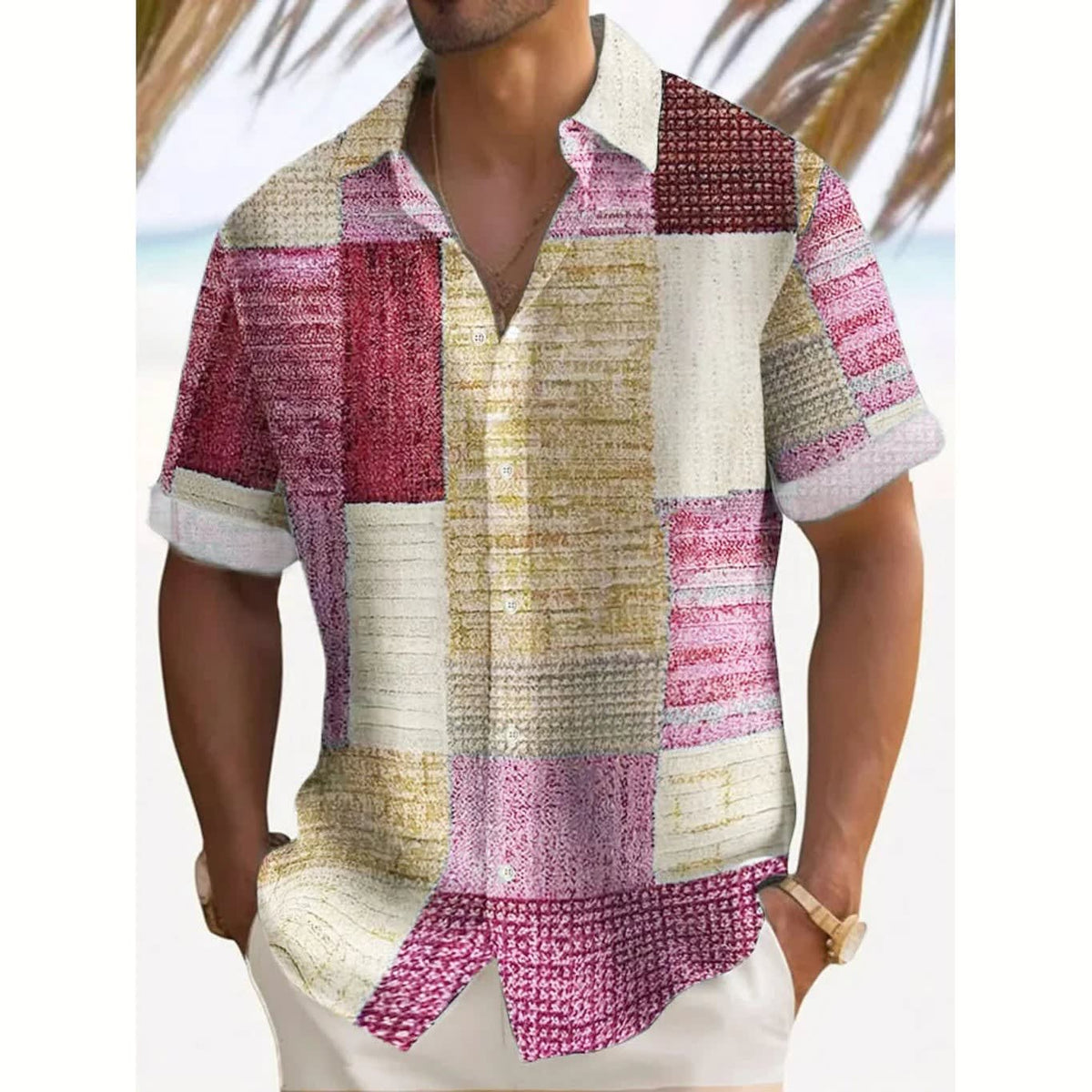 Enzo Color Block Patchwork Short Sleeve Shirt