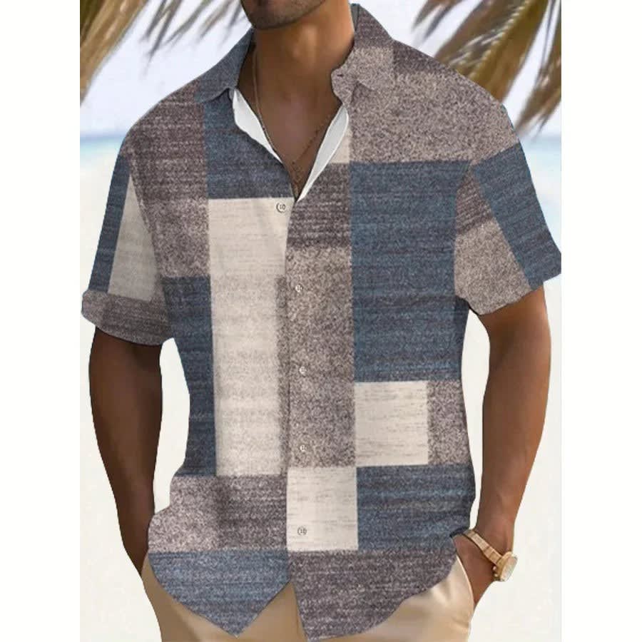 Enzo Color Block Patchwork Short Sleeve Shirt