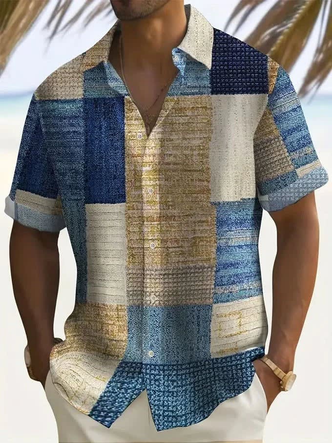 Enzo Color Block Patchwork Short Sleeve Shirt