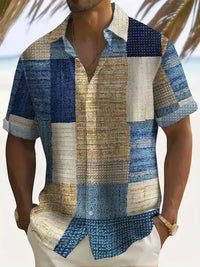 Enzo Color Block Patchwork Short Sleeve Shirt