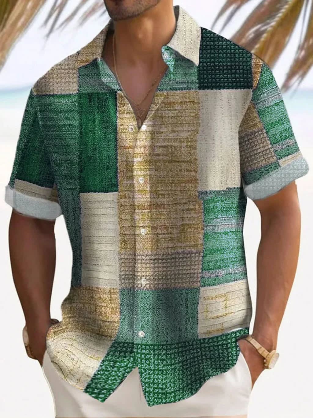 Enzo Color Block Patchwork Short Sleeve Shirt