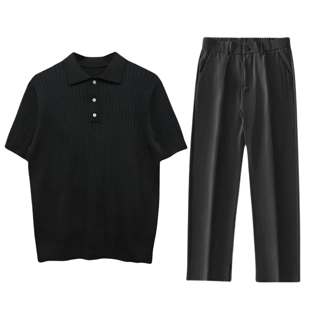 Hawthorne Ribbed Knit Polo and Trouser Set