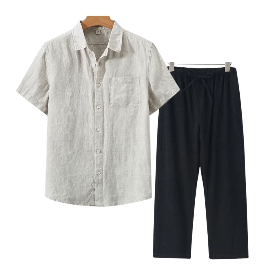 Bartholomew Linen Short Sleeve Two Piece Set_11
