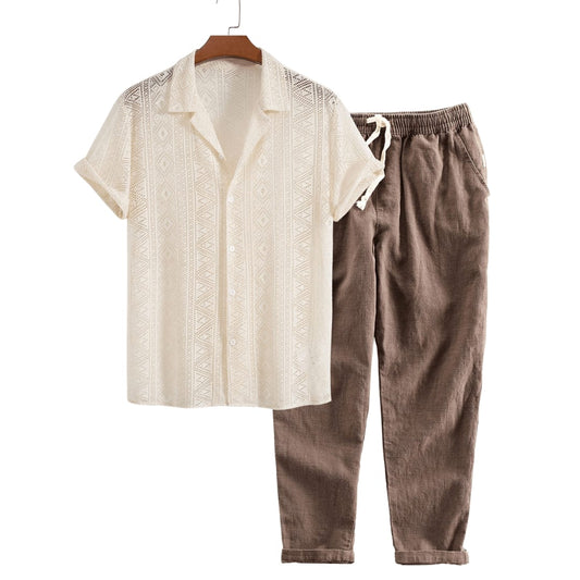 Hendrix Open Knit Camp Collar Two Piece Set_1