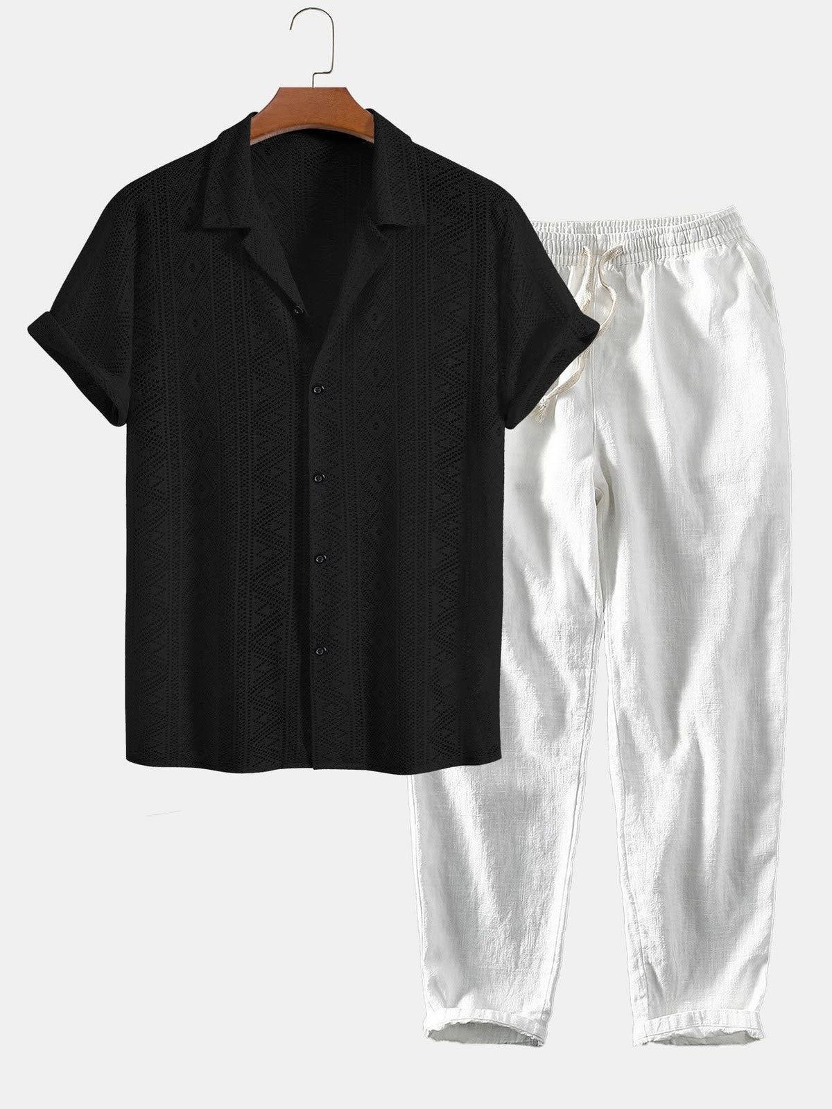 Hendrix Open Knit Camp Collar Two Piece Set