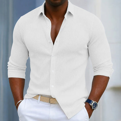 Jerome Ribbed Texture Long Sleeve Button Up Shirt_1
