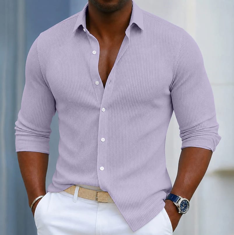 Jerome Ribbed Texture Long Sleeve Button Up Shirt_3