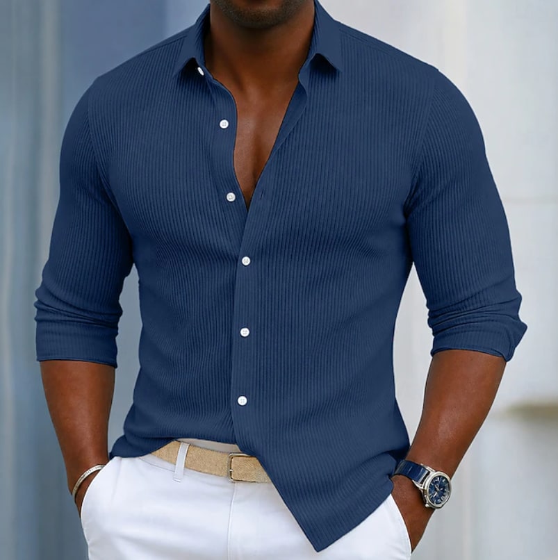Jerome Ribbed Texture Long Sleeve Button Up Shirt_4