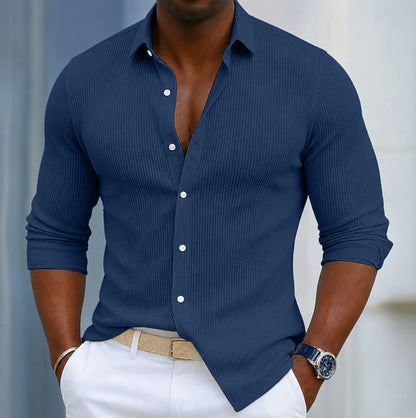 Jerome Ribbed Texture Long Sleeve Button Up Shirt_4