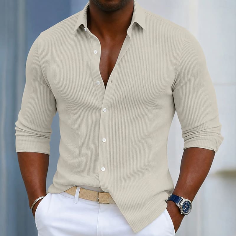 Jerome Ribbed Texture Long Sleeve Button Up Shirt_5
