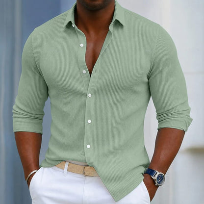 Jerome Ribbed Texture Long Sleeve Button Up Shirt_6