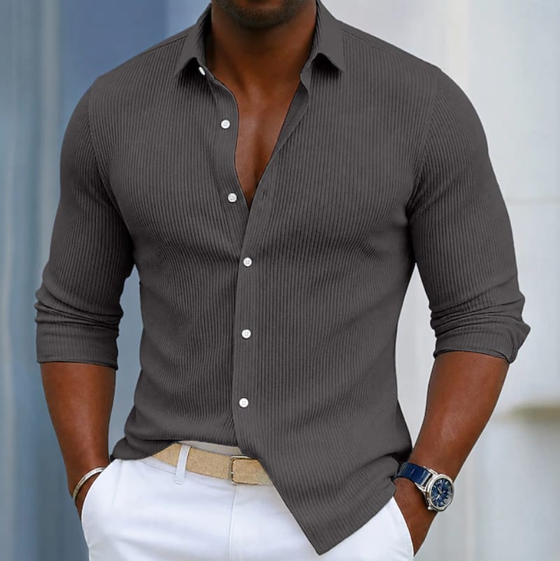 Jerome Ribbed Texture Long Sleeve Button Up Shirt_8