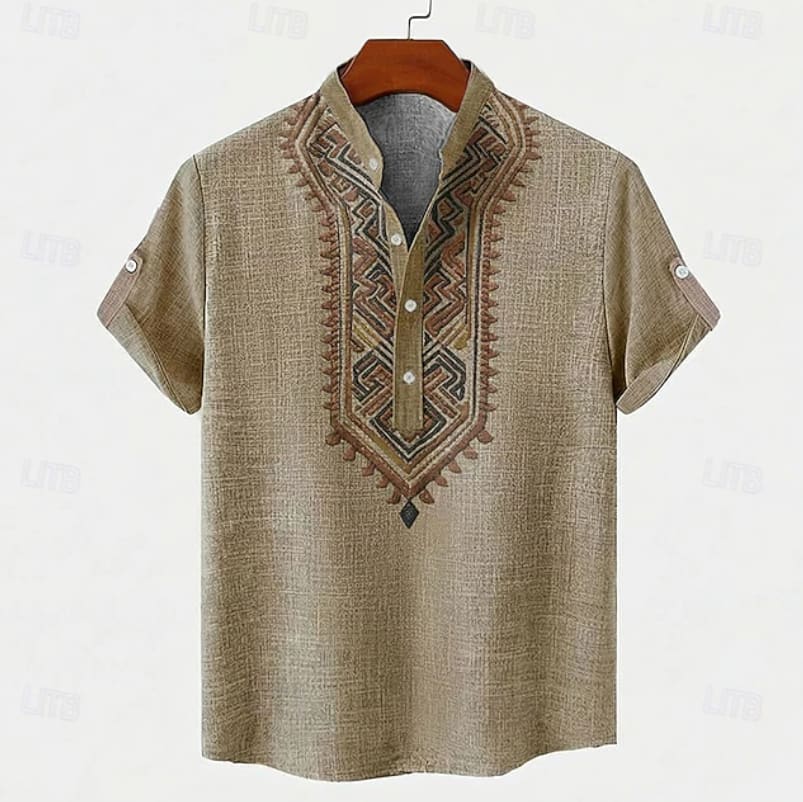 Lamar Embroidered Band Collar Shirt