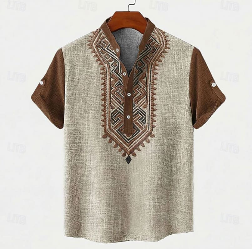 Lamar Embroidered Band Collar Shirt
