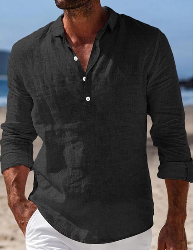 Barrett Half Button Long Sleeve Beach Shirt_1