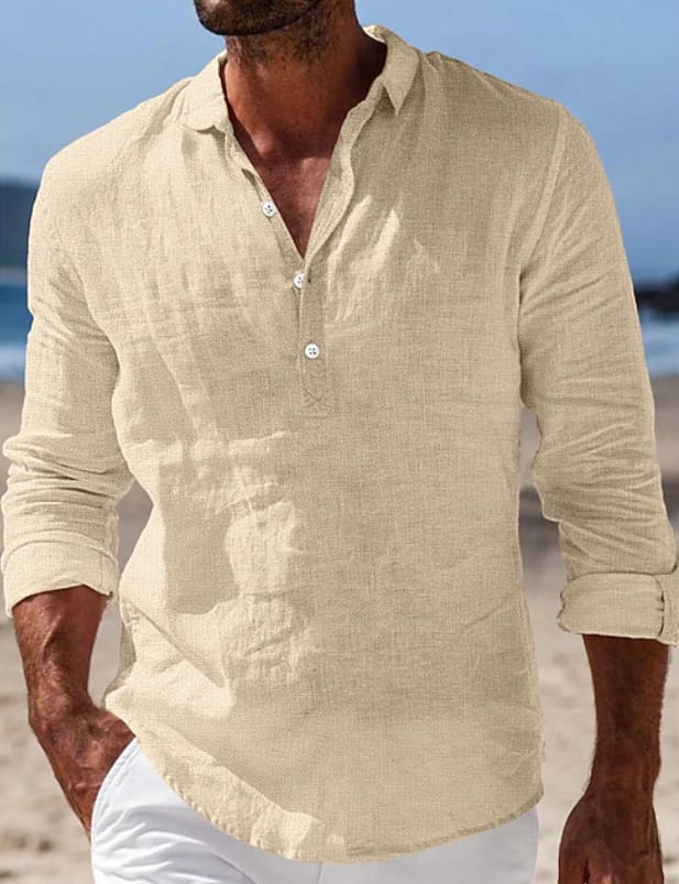 Barrett Half Button Long Sleeve Beach Shirt_3