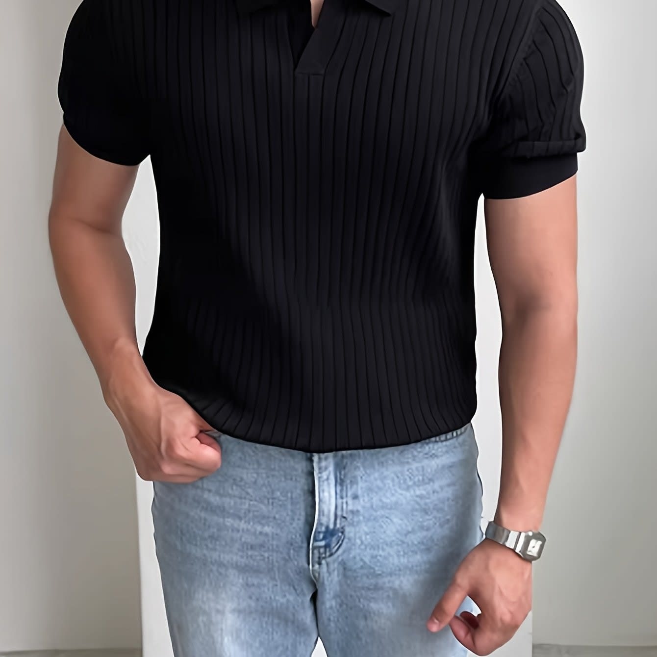 Malone Ribbed Open Collar Polo_17