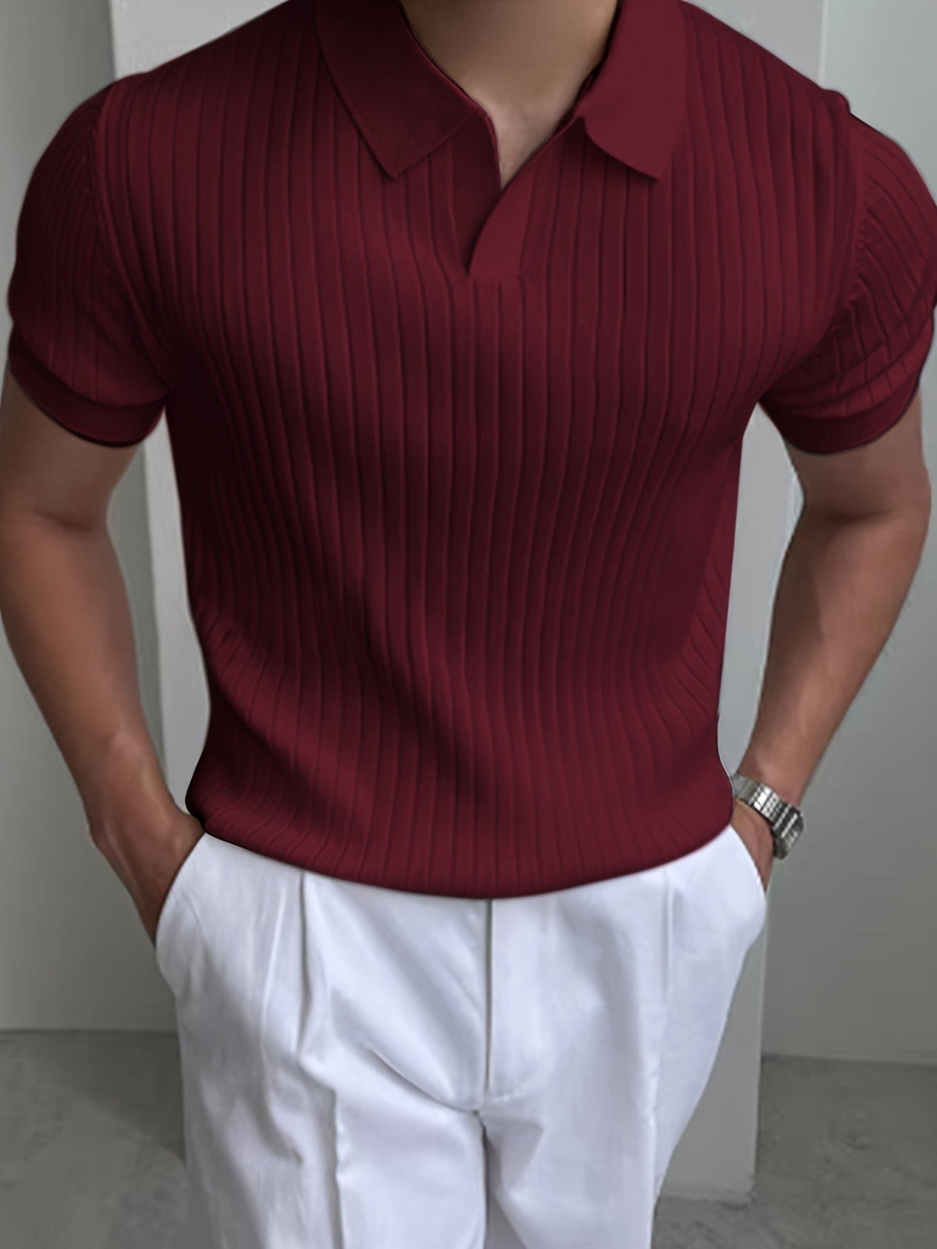 Malone Ribbed Open Collar Polo_6