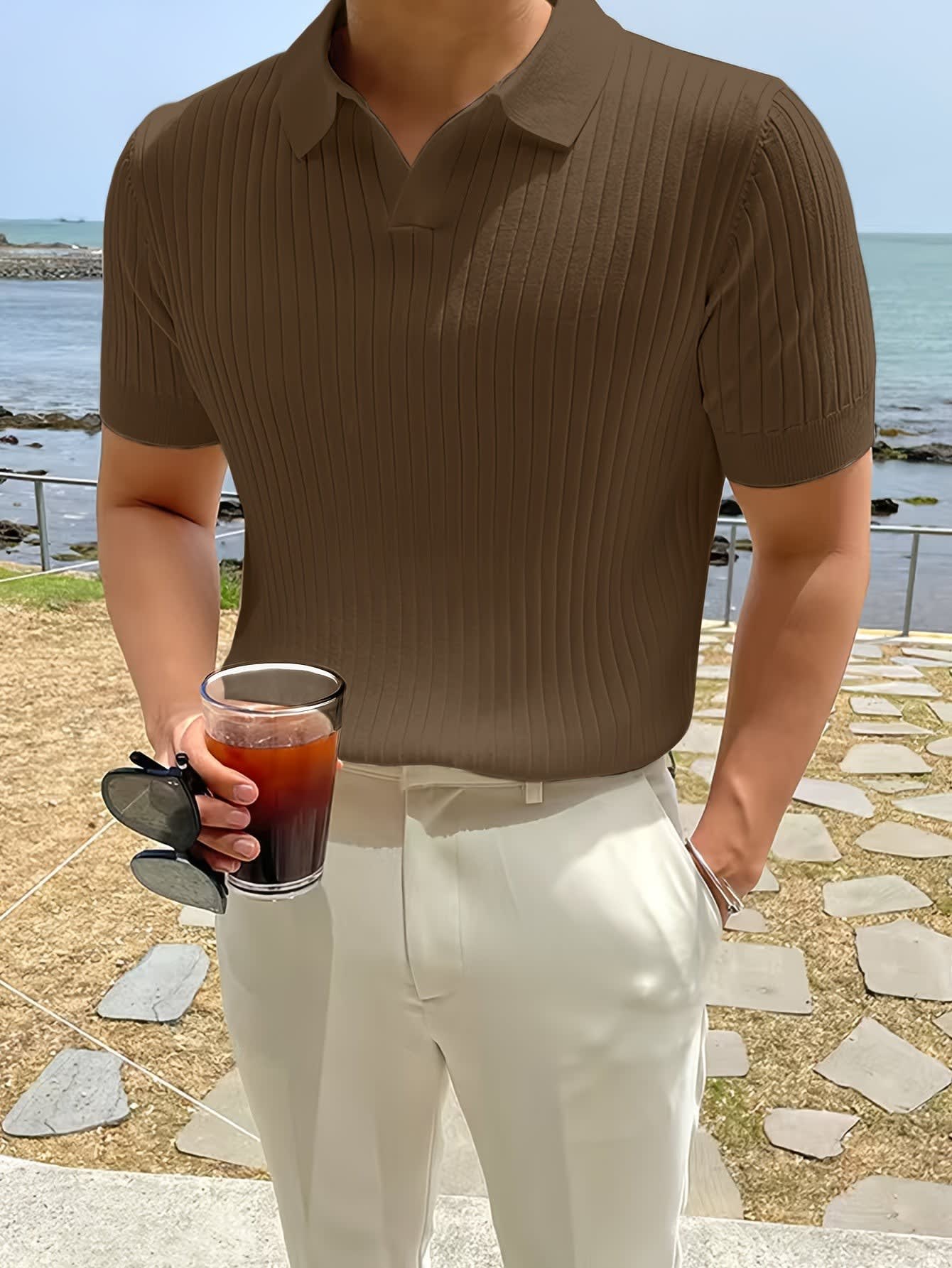 Malone Ribbed Open Collar Polo_9