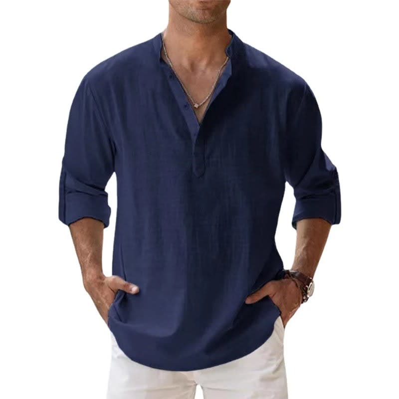 Jericho Relaxed Fit Linen Henley Shirt_5