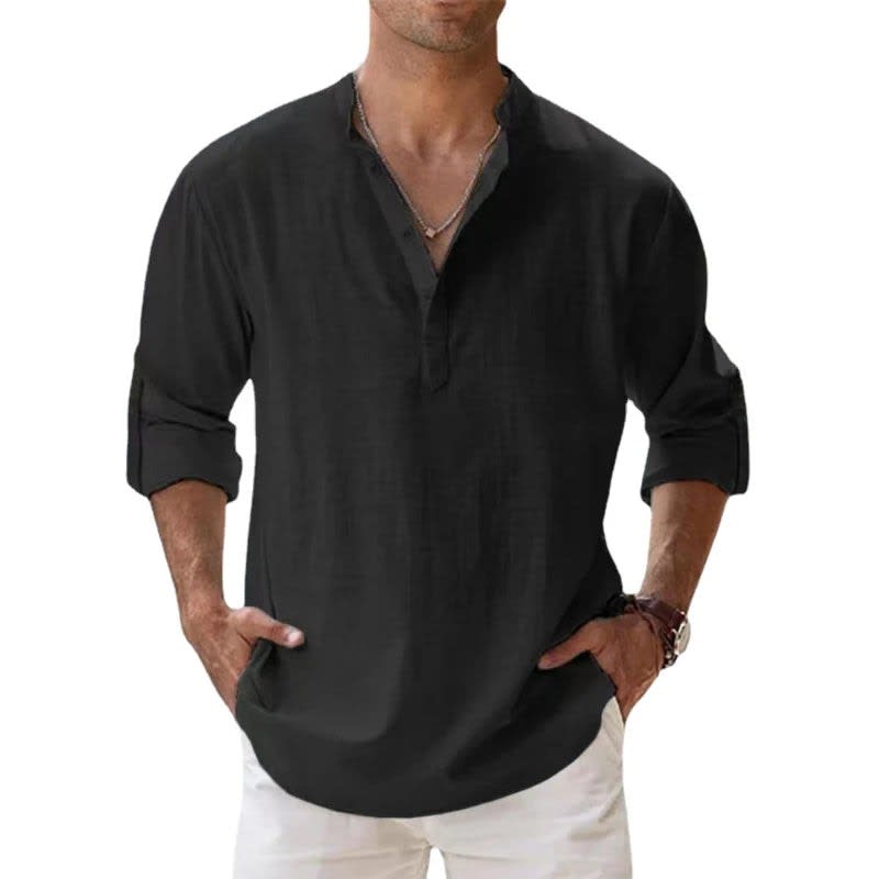 Jericho Relaxed Fit Linen Henley Shirt_7