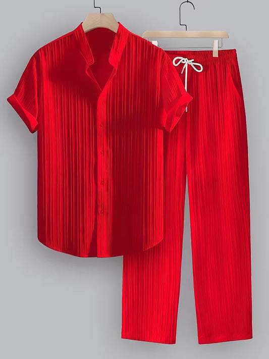 Leland Pleated Short Sleeve Shirt and Trouser Set_1