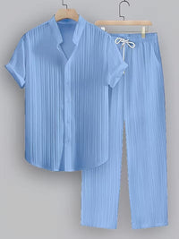 Leland Pleated Short Sleeve Shirt and Trouser Set